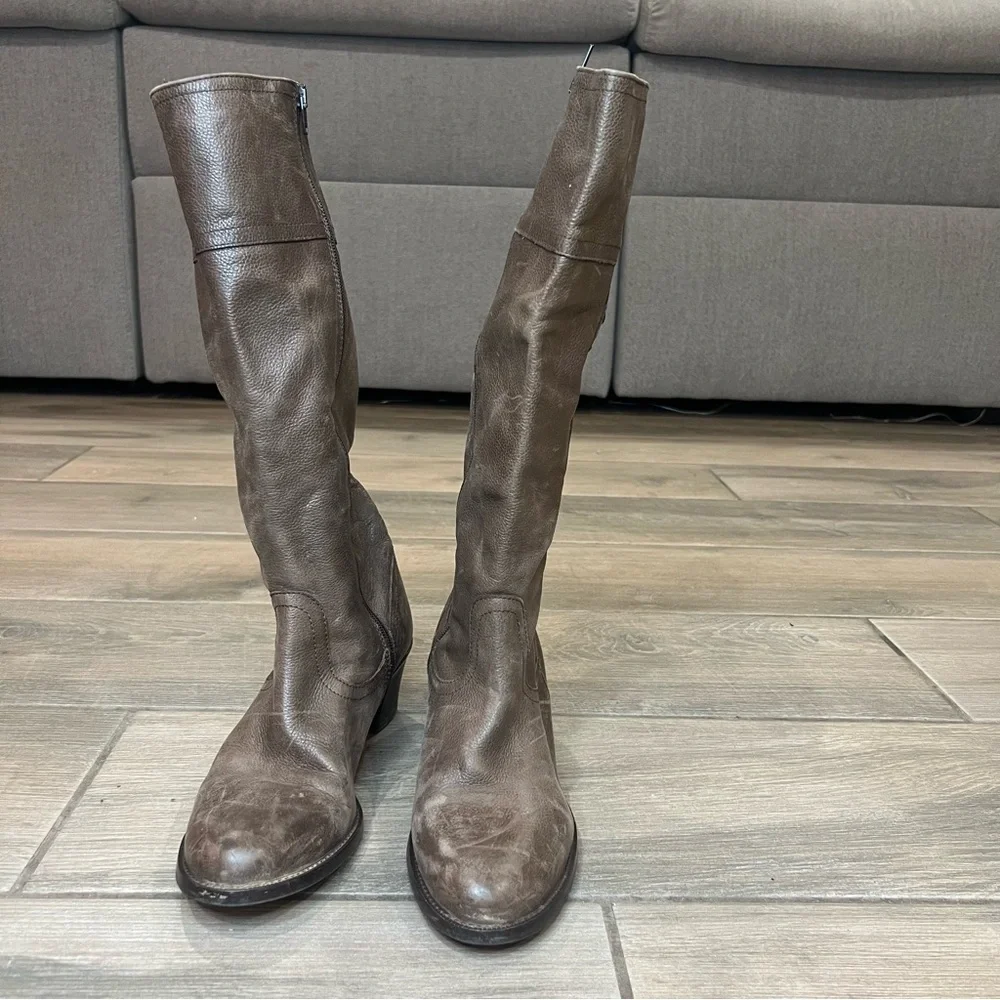 Vtg Eddie Bauer Brown Genuine Leather Full Zip Knee High Boots Italy Made US  8